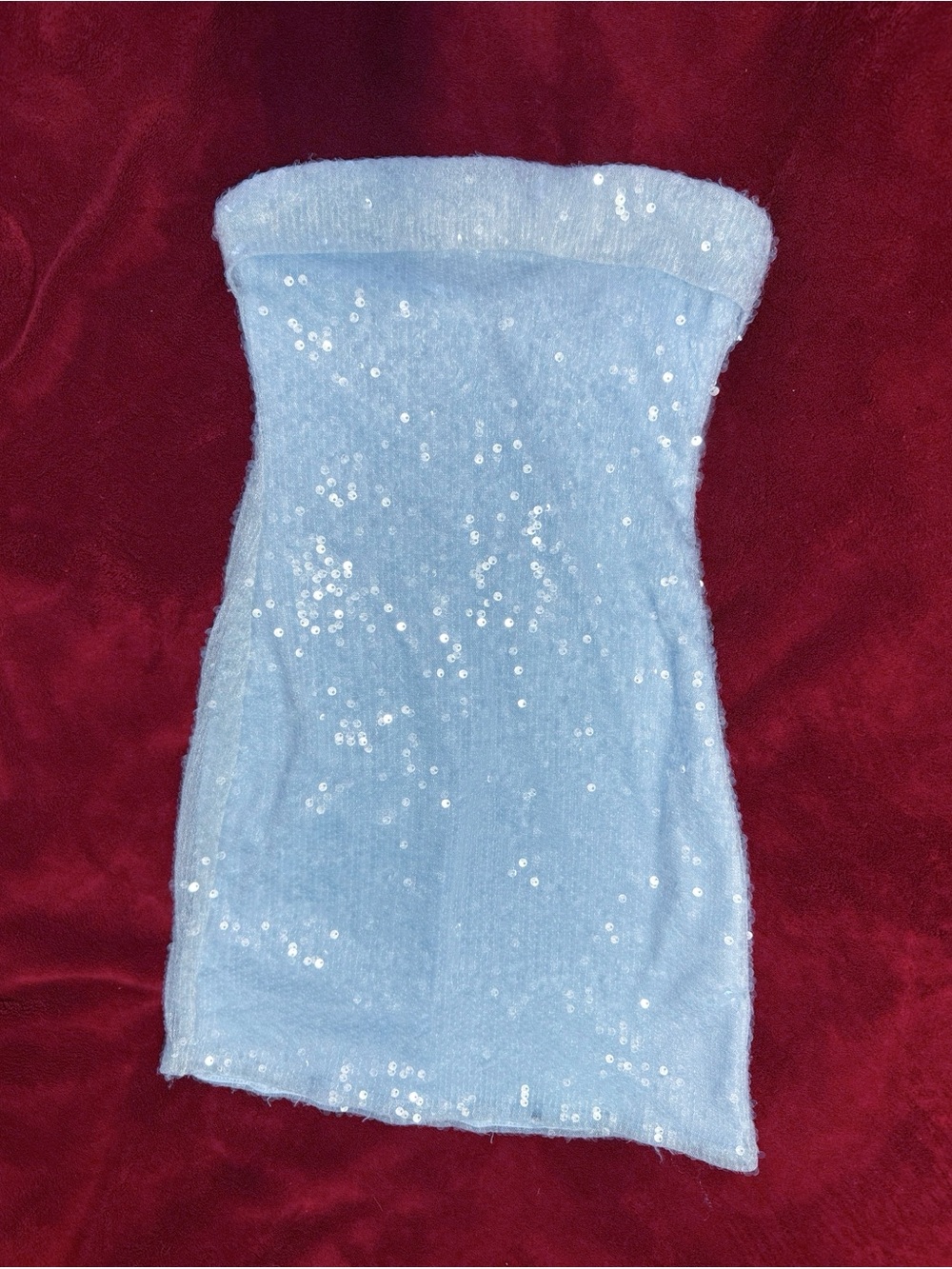 Strapless Light Blue Sequin Tube Dress